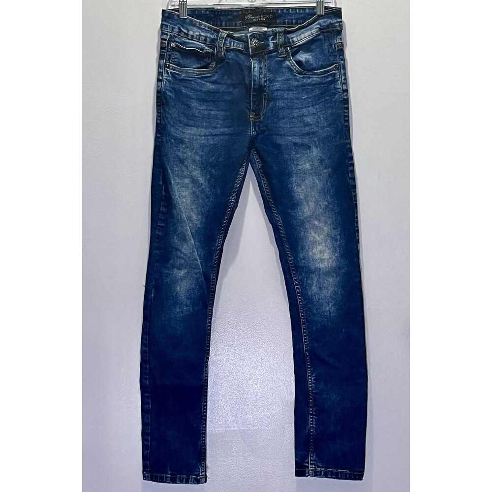 Marc Ecko Cut & Sew Stretch Skinny Low Rise Y2K Jeans Whiskers Mens 30x32 Blue